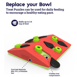 Pink Nina Ottosson Melon Madness cat puzzle with pegs and seed compartments for treat-hunting fun.