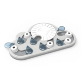 Grey Nina Ottosson Rainy Day cat puzzle with pegs and raindrop-shaped treat compartments for interactive fun.