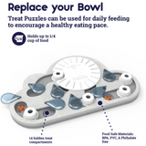 Grey Nina Ottosson Rainy Day cat puzzle with pegs and raindrop-shaped treat compartments for interactive fun.