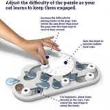 Grey Nina Ottosson Rainy Day cat puzzle with pegs and raindrop-shaped treat compartments for interactive fun.