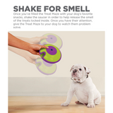 Dog playing with Nina Ottosson Treat Maze interactive puzzle toy, searching for treats.