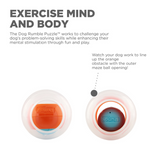 Nina Ottosson Dog Rumble Puzzle Orange – Two-in-one interactive dog ball puzzle with treat ball and maze ball for beginner-level play.