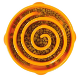 Outward Hound Fun Feeder Swirl Orange with ridges and a maze design to slow eating and improve digestion for dogs.