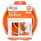 Outward Hound Fun Feeder Swirl Orange with ridges and a maze design to slow eating and improve digestion for dogs.