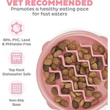 Outward Hound Fun Feeder Wave Pink slows eating by up to 10x, helping prevent bloating and overeating. Ideal for small dogs, BPA-free, and dishwasher safe.