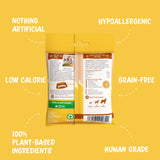 Pocket-sized Soopa Healthy Bites Banana & Peanut Butter treats in eco-friendly recyclable packaging, perfect for dogs of all sizes.