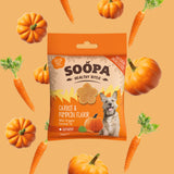 Pocket-friendly Soopa Healthy Bites Carrot & Pumpkin dog treats in recyclable eco-friendly packaging, perfect for training and digestion support