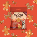 Soopa Healthy Bites Gingerbread Biscuit festive treats in eco-friendly packaging, made with ginger and cranberries for dogs.