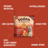 Soopa Healthy Bites Gingerbread Biscuit festive treats in eco-friendly packaging, made with ginger and cranberries for dogs.