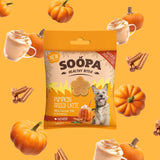 Soopa Healthy Bites Pumpkin Spiced Latte dog treats in eco-friendly packaging with pumpkin and cinnamon ingredients.