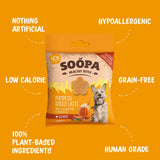 Soopa Healthy Bites Pumpkin Spiced Latte dog treats in eco-friendly packaging with pumpkin and cinnamon ingredients.