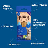 Soopa Superfood Dental Sticks Apple & Blueberry in eco-friendly packaging – natural grain-free dog dental chews.