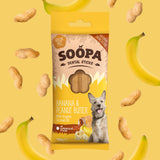 Soopa Superfood Dental Sticks Banana & Peanut Butter in eco-friendly packaging – healthy grain-free dog treats.
