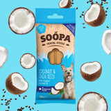 Soopa Superfood Dental Sticks Coconut & Chia Seed – natural grain-free dental chews for dogs in eco-friendly packaging.