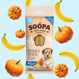 Soopa Superfood Dental Sticks Puppy Banana & Pumpkin – Natural, grain-free dental chews for puppies with banana and pumpkin.