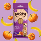 Soopa Superfood Dental Sticks Senior Banana & Pumpkin – Natural dental chews for senior dogs with banana, pumpkin, and coconut oil.