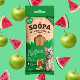 Soopa Superfood Dental Sticks Watermelon & Apple – hypoallergenic grain-free dental chews with watermelon, apple, and coconut oil for dogs.