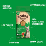 Soopa Superfood Dental Sticks Watermelon & Apple – hypoallergenic grain-free dental chews with watermelon, apple, and coconut oil for dogs.