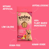 Soopa Superfood Mini Dental Sticks Banana & Pumpkin in eco-friendly packaging – perfect for small breed dogs.