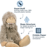 Tall Tails Plush Bigfoot with Inner Rope Body - Durable, Stuffless, Squeaky Toy for Dogs