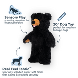 Tall Tails Plush Black Bear with Inner Rope Body - Durable, Stuffless, Squeaky Toy for Dogs