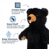 Tall Tails Plush Black Bear with Inner Rope Body - Durable, Stuffless, Squeaky Toy for Dogs