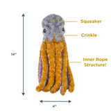 Tall Tails Plush Octopus Dog Toy – Squeaky, Crinkly, Tug and Snuggle Fun for Dogs.