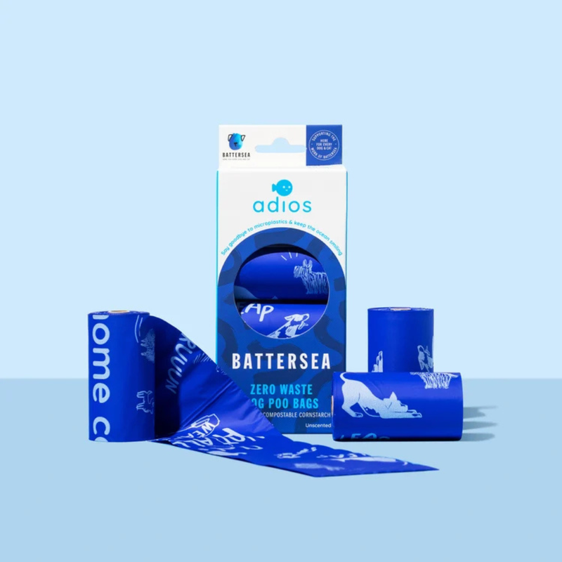 Adios Compostable Dog Poo Bags on a roll without Handles Battersea Edition - 48 bags