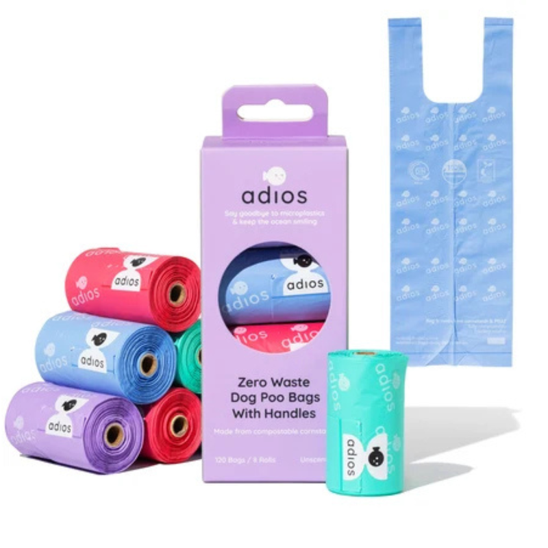 Adios Compostable Poo Bags on a Roll with Handles - 120 Bags