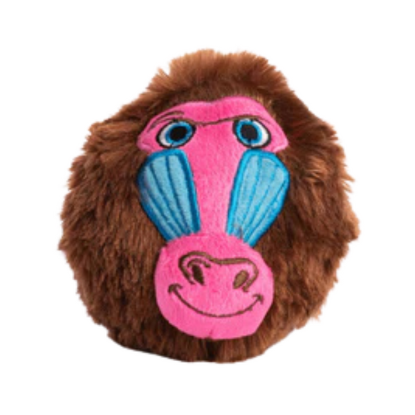 Fabdog Faball Baboon Dog Toy with a spiky TPR ball core and soft polyester outer shell for fetch and chew play.