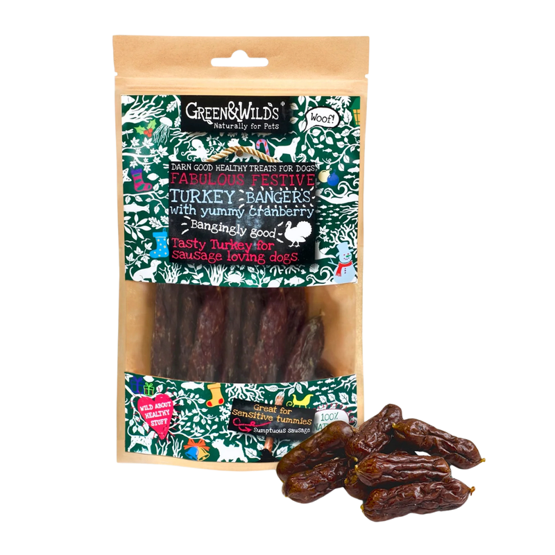Green & Wilds Turkey & Cranberry Christmas Bangers Treats for Dogs