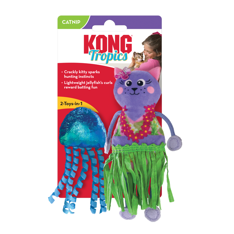 KONG Cat Tropics Hula 2 Pack - Plush Catnip Infused Toys for Cats