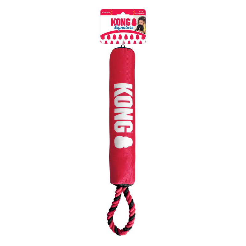 KONG Signature Stick with Rope - 2-in-1 Squeaky Tug & Fetch Toy for Dogs