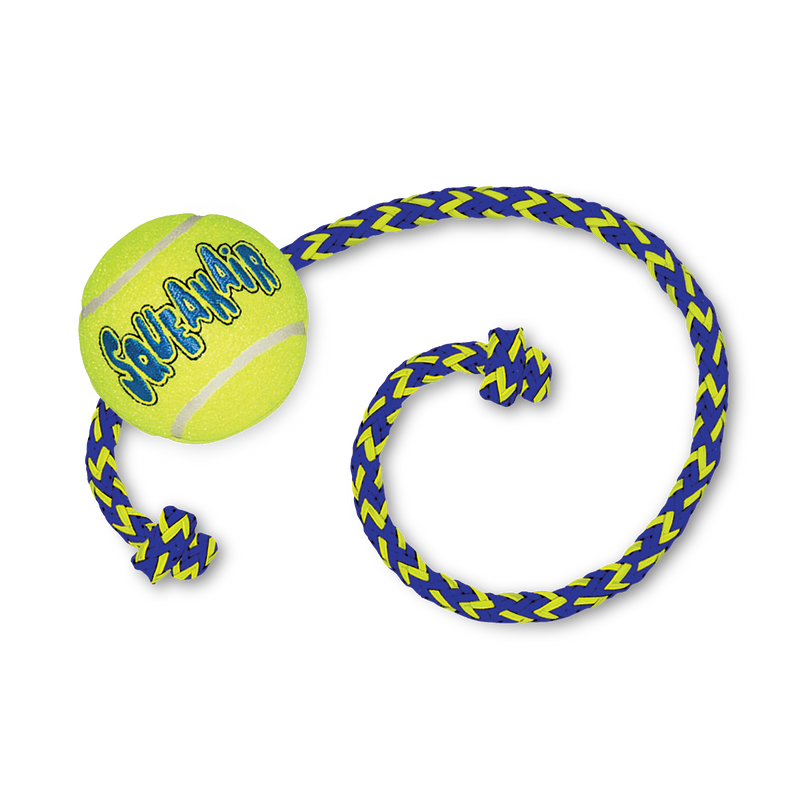 KONG SqueakAir Ball With Rope - Durable, Squeaky Tennis Ball for Dogs 