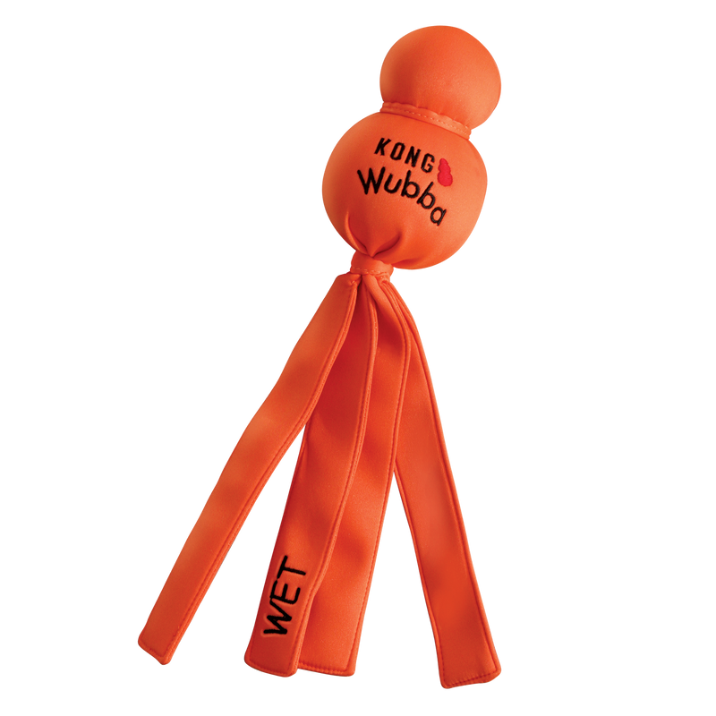 KONG Wubba Wet – High-Visibility Floating Dog Toy with Neoprene Fabric & Tails
