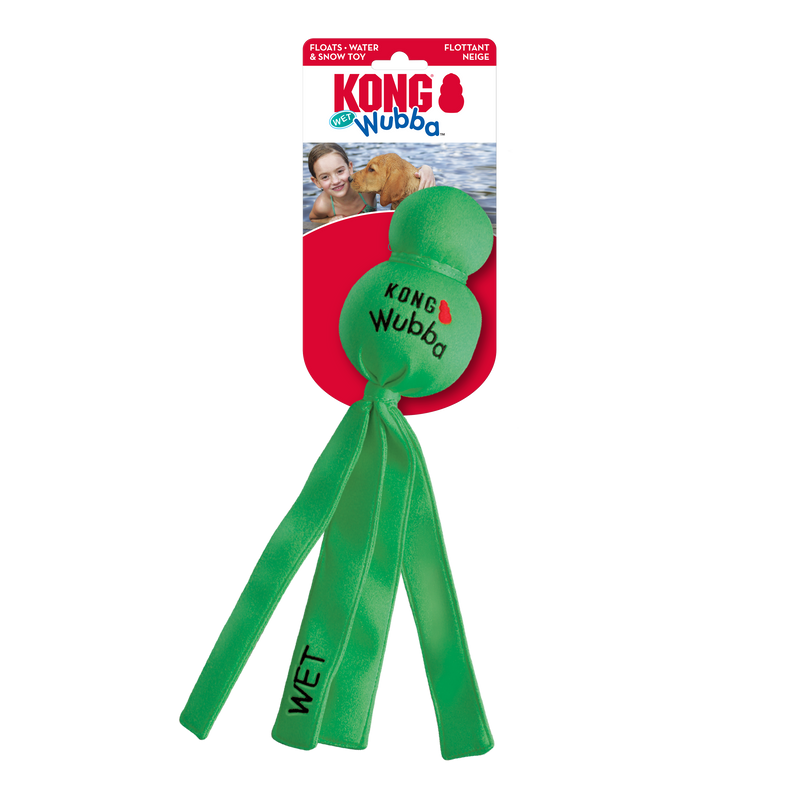 KONG Wubba Wet – High-Visibility Floating Dog Toy with Neoprene Fabric & Tails
