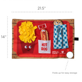 Nina Ottosson Activity Matz Fast Food Fun Mat with interactive treat hiding pockets and adjustable difficulty for dogs of all sizes.