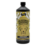 A bottle of Proflax Puppy Power, a natural oil supplement for puppies with Omega-3 & 6 superfoods and herbal tinctures.