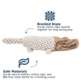 Tall Tails Natural Leather Crunch Crocodile Rope Toy for Dogs