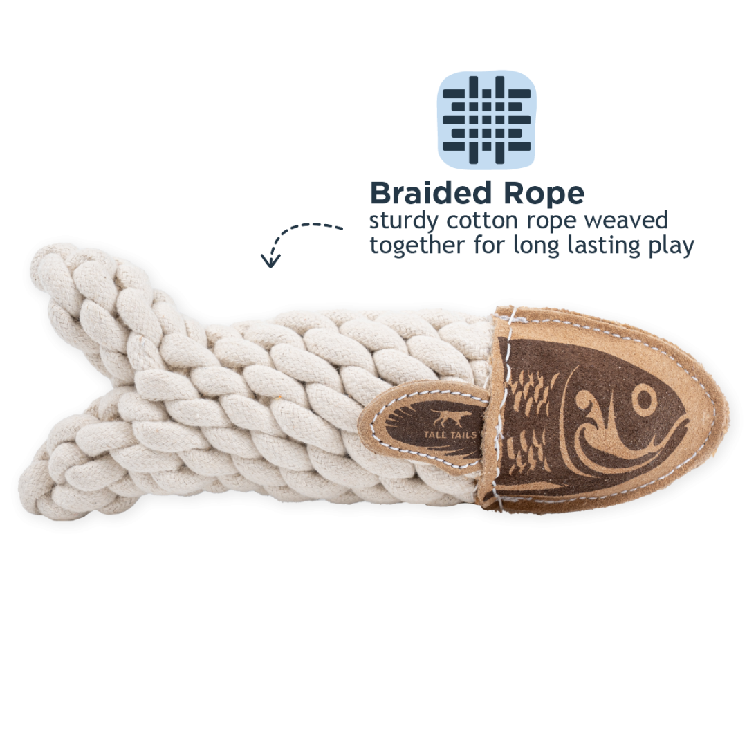 Transparent Fish Rope Tall Tails Natural Leather Crunch Rope Fish - Brown's Natural Pet Store