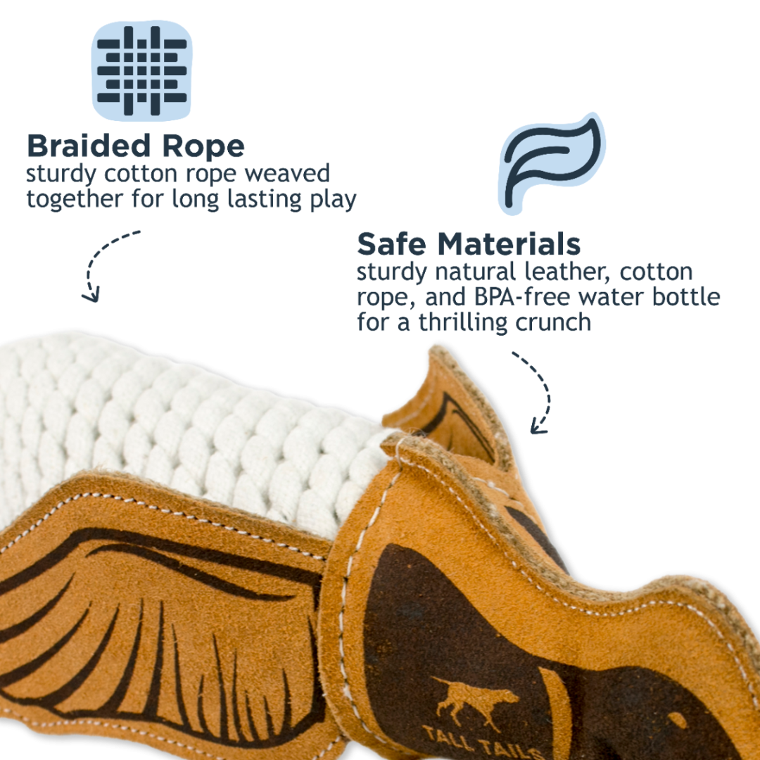 Natural Leather Quacker Rope Tug Toy with Crunch Sound - Brown's ...
