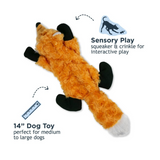 Tall Tails Plush Fox with Inner Rope Body - Durable, Stuffless, Squeaky Toy for Dogs