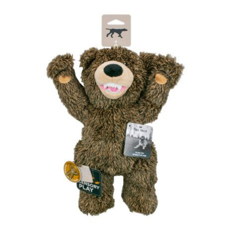 Tall Tails Plush Grizzly with Inner Rope Body - Durable, Squeaky Tug Toy for Dogs