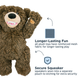Tall Tails Plush Grizzly with Inner Rope Body - Durable, Squeaky Tug Toy for Dogs