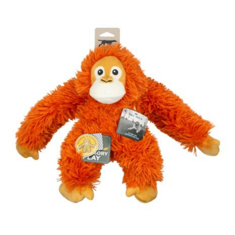 Tall Tails Plush Orangutan with Inner Rope Body - Durable, Squeaky Tug Toy for Dogs