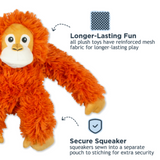 Tall Tails Plush Orangutan with Inner Rope Body - Durable, Squeaky Tug Toy for Dogs
