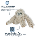 Tall Tails Plush Sloth with Inner Rope Body - Durable, Soft, Squeaky Toy for Dogs