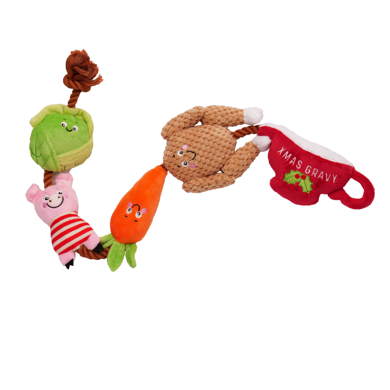 House of Paws Christmas Dinner Rope - Plush, Tug Toy for Dogs
