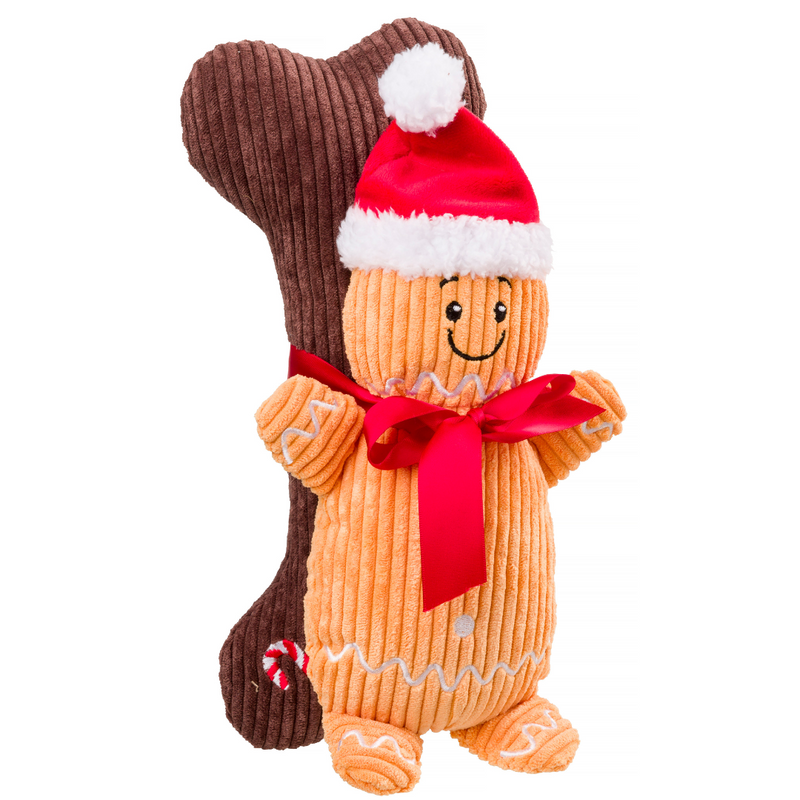 House of Paws Gingerbread & Dog Bone 2 Pack  - Durable, Squeaky Toy for Dogs