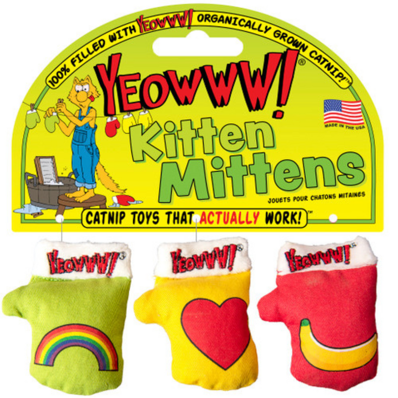 YEOWWW! Kitten Mittens 3 Pack - Durable Catnip Infused Toy for Cats